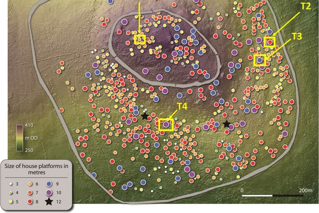 The hillfort cluster features a “necklace” of up to 13 hilltop forts, including seven major hillforts, as well as other enclosures spanning the early Neolithic to late Bronze Age (c 3700–800 BC), near the town of Baltinglass.