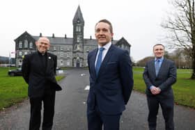 Donal Cahir, newly appointed Principal of St Flannan’s College, pictured with Bishop of Killaloe and Patron, Fintan Monahan and Chair of the Board, Leonard Cleary/ Image by Eamon Ward