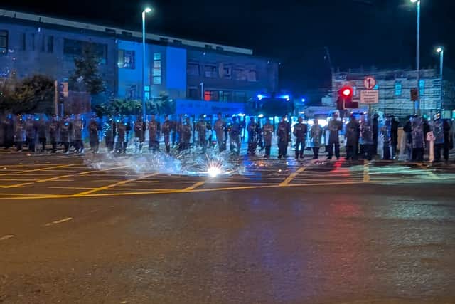 Ireland’s deputy premier Simon Harris said there was “no excuse” for the violent “thuggery” witnessed outside the hotel.
