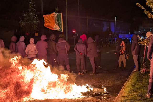 Meanwhile, a Garda helicopter overhead was targeted with lasers.
