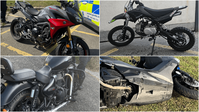 Gardai believe four of the bikes were stolen while a fifth is connected to an incident of dangerous driving and drug dealing