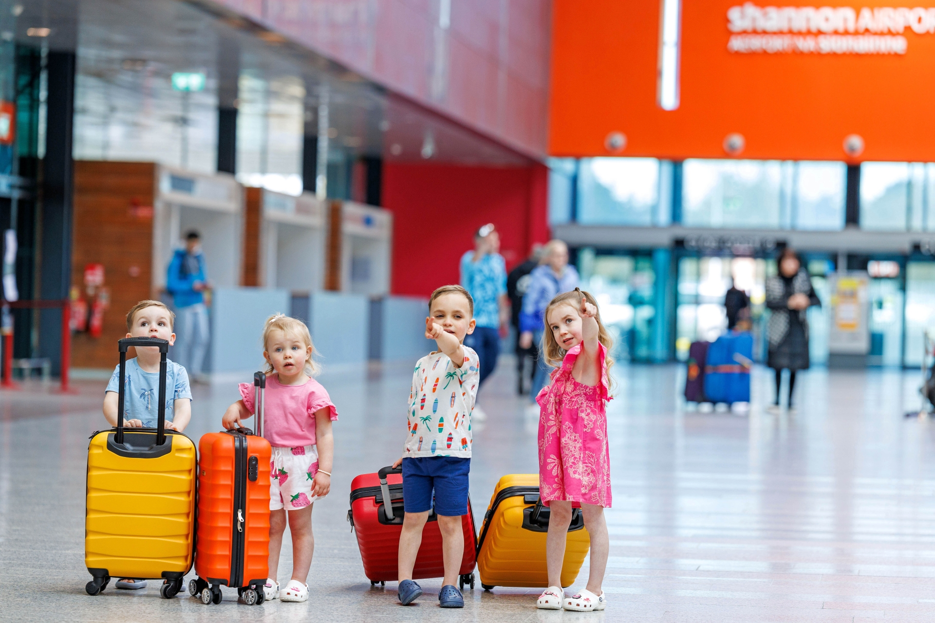 Pictured at Shannon Airport are (L-R) Sienna Mullally, Sofia Mullally, Hugo Donoghue and Louis Donoghue   Picture: Arthur Ellis