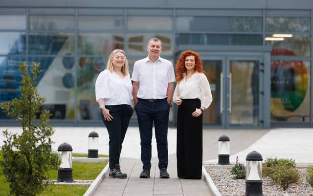 Pictured: Gerry Cahill, global operations director for OLED; Marlo Kearney, operations director, PPG (left); and Jennifer Stratton, Mid-West Lean Network chair. Photograph by Eamon Ward