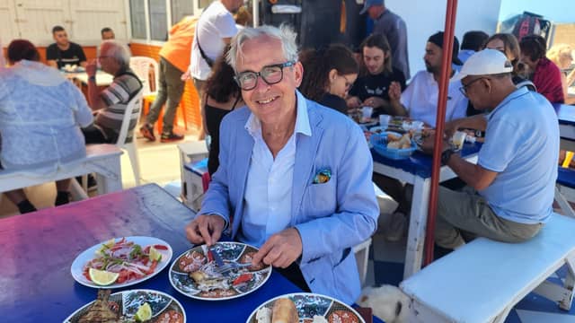 Rory O' Connell enjoying cuisine in Morocco, Africa.