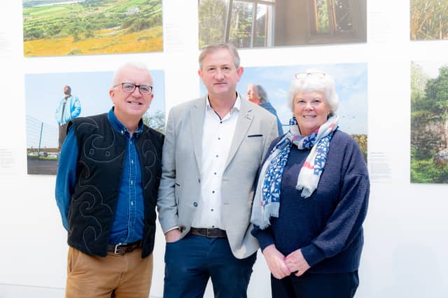 Pictured: Peadar King, Editor; John Kelly, Photographer; Anne Jones, Editor at the Art of Place Exhibition Opening in Suil Gallery. Picture: Paul Corey.