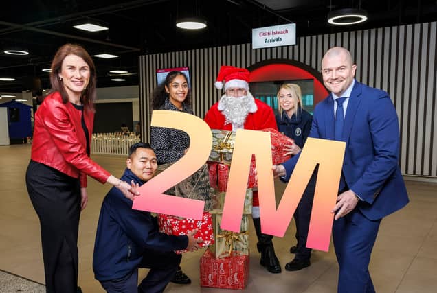 Santa Claus with Aung Marma, Katie Black, Julia Shortt, Mary Considine, CEO of Shannon Airport Group and Niall Kearns, Airport Director | PICTURES: Arthur Ellis