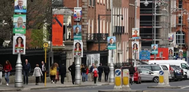 An example of a street in Dublin with election posters.