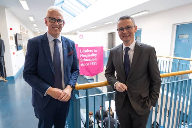 Minister Patrick O’Donovan pictured with Head of School Adrian Sylver