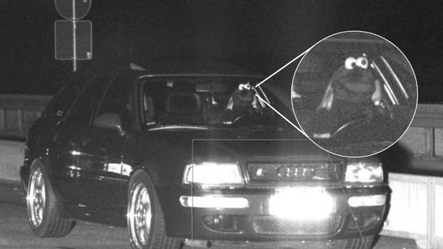 Images from a mobile speed camera in Dortmund showing the costumed driver| PICTURES: PP Dortmund