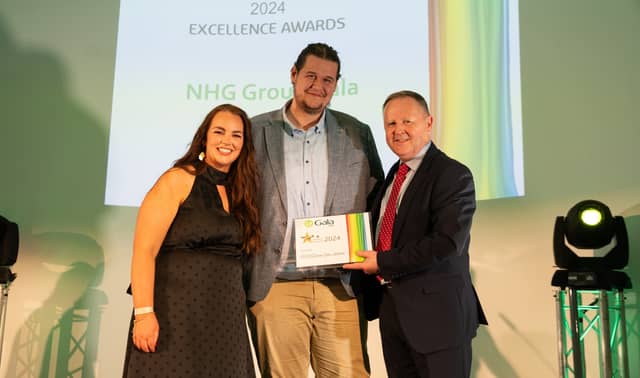 Aoife Finn and Colin McTaggart from Gala Retail with Eoghan Higgins from NHG Group's Gala, Kilkishen, Co Clare
