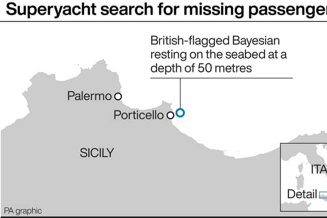 Italy’s fire brigade Vigili del Fuoco said inspections of the wreck on Monday were “unsuccessful” due to furniture obstructing passages.