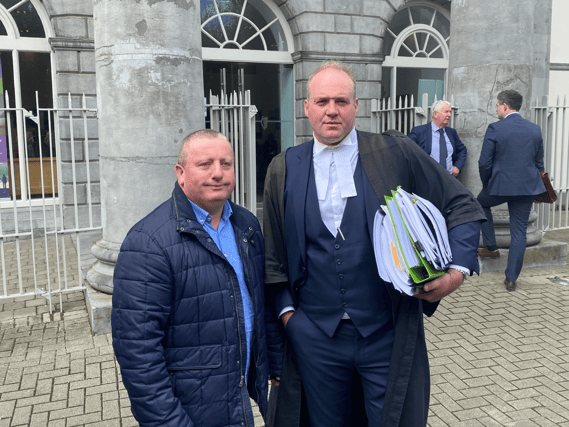 The applicant, Richie Crehan, left, and his barrister Emmett O'Brien outside the courthouse in Merchant's Quay