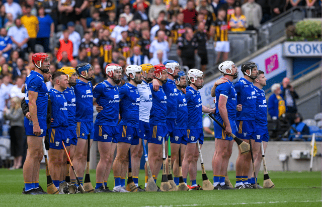 Clare players stand for the National Anthem ahead of semi-final match against Kilkenny at Croke Park | PICTURE: Ray McManus/Sportsfile