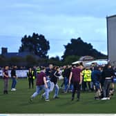 Scenes at full-time at Oriel Park. Photo: Ben McShane/Sportsfile
