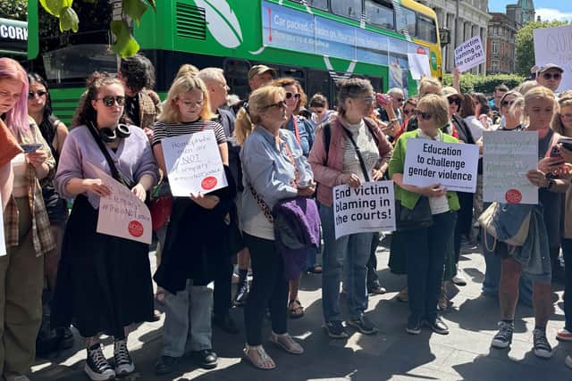 Attending the protest in Dublin, Ms Coppinger said: “He pleaded guilty to the most brutal assault on a young woman, beaten into unconsciousness with years long impact on her life, her job, her mental health, and was given a suspended sentence.
