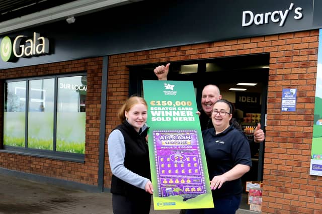 Staff at Darcy’s Filling Station in Mountlucas, Daingean, Co. Offaly were delighted to hear that their store sold an All Cash Surprise scratch card with a top prize amount worth €150k