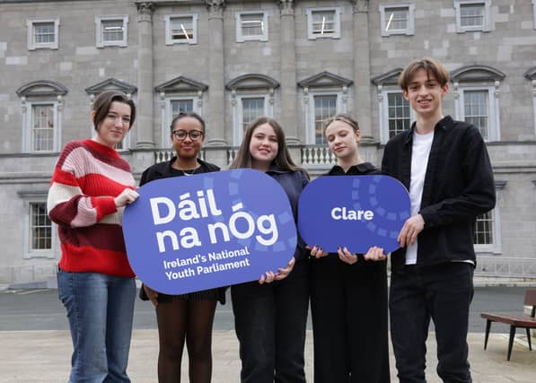 Dáil na nÓg delegates from Clare, Isabel Gurure, Emma Fox, Geraldine Carroll, Daria Rudkovska and Mykola Rubliuk