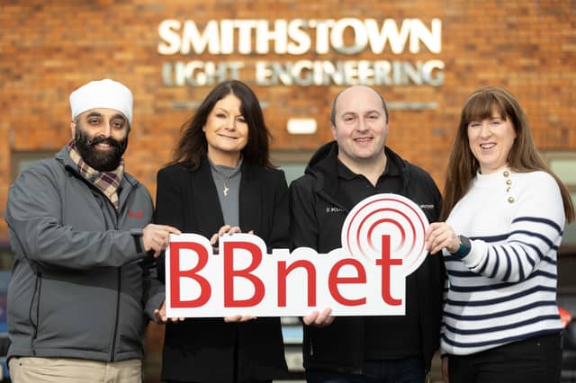 Gurmukh Neote, CEO, BBnet; Helen Downes, CEO, Shannon Chamber; Piotr Cwik, IT manger, Smithstown Light Engineering’s; and Carol Mahony, sales and marketing executive, BBnet | PICTURE: Eamon Ward