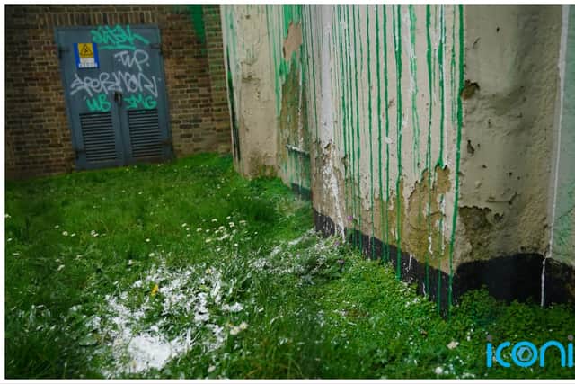 Despite the new white paint, visitors have continued to flock to see the mural, with viewers crowding the pavement and climbing on nearby walls to take photographs and selfies with the piece.