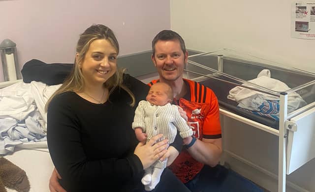 Baby Isla Lee Barry with parents Miriam Hallahan and Michael Barry
