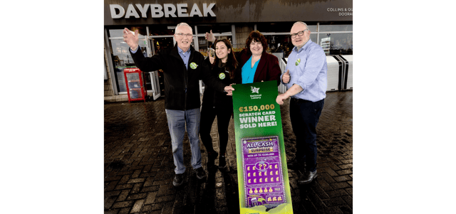 Staff at the ‘Ambassador’ Daybreak store in Dooradoyle, Co Limerick, celebrate after they learned that one of their customers won the top prize of €150k
