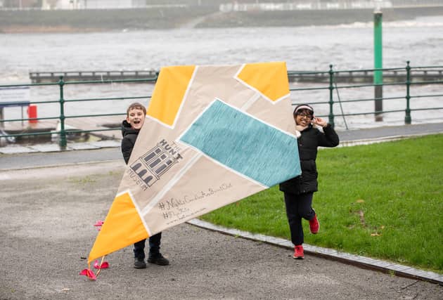 Pictured during the launch of the Kite Power Festival at the Hunt Museum, Limerick were, John Moran and Ave Maria Siril, Coolcappagh National School | Picture: Alan Place