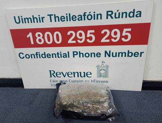 As result of risk profiling, Revenue officers based at airport seized 1kg of herbal cannabis during an operation | PICTURE: Revenue