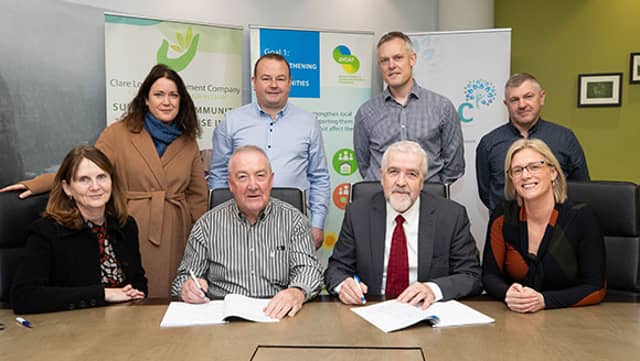 L-R: Front-Dóirín Graham CEO CLDC; Mike Hogan CLDC chair; Cllr Gerry Flynn LCDC chair; Bernadette Haugh LCDC CO; Back: Darina Green, CLDC; Brendan Boyce LCDC; Peter Williams CCC; Frank Cullinan, LCDC
