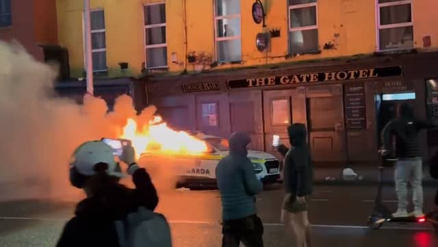 Video footage of the burning garda car has been shared on social media | PICTURES: X/@adrianweckler