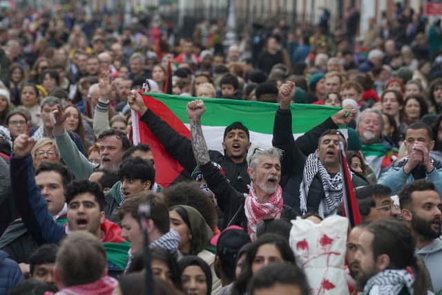 The demonstration was organised by the Ireland-Palestine Solidarity Campaign, and saw members of People Before Profit, the Labour Party, the Social Democrats, and Sinn Fein take part.