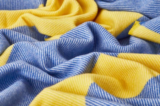 The beautiful Ukraine blanket produced by Cushendale Woolen Mills in Graignamanagh