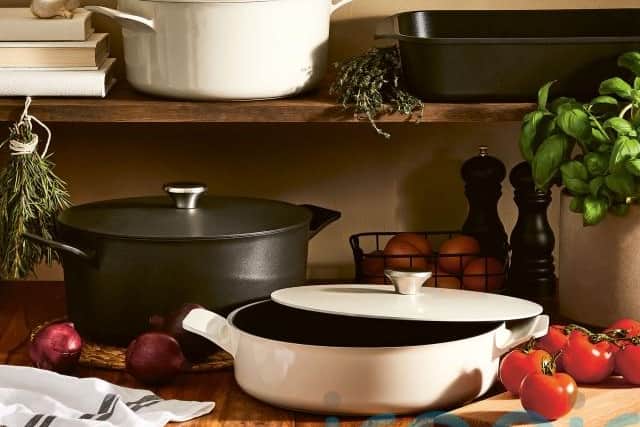 1. M&amp;S Collection Cast Aluminium Casserole Dishes in Ivory and Charcoal, from £39.50 (€46) (3L), to £59.50 (€69) (7L), rest of items from a selection, Marks &amp; Spencer.