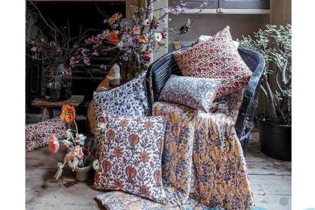 6. Daughters of Gaea Osha 45cm Floral Silk Reversible Cushion, £135 (€156) (centre front), Arya Floral Silk Reversible Quilt, £335 (€388), rest of items from a selection, House of Woost.