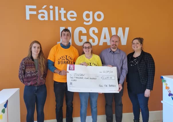 L-R: Jennifer Misenar (Clinical Manager, JIGSAW), Frank McCormack (Feel the Burren), Josephine Forde (Feel the Burren), Noel Comer (Senior Clinician, JIGSAW)&Becky Walsh (Service Administrator, JIGSAW