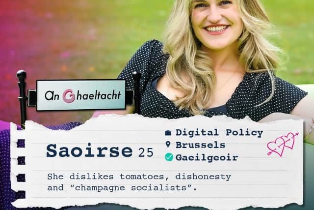 Saoirse Eireann Ní Chuilleagáin, Dublin native: Saoirse values integrity and cultural awareness in a partner. Her witty chat-up line and keen sense of humor make her a standout.