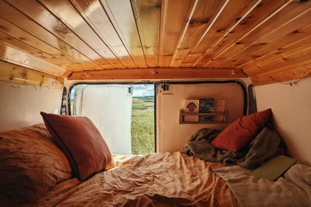 “Now, I’ve got a bed, a workspace and a kitchen – I did things like use old book shelves to make kitchen cupboards.”