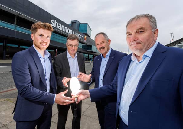 Colm O' Callaghan and Ciaran Gallagher, ESB Smart Energy Services; Gerry Dillon, Group Property Director, Shannon Airport Group and Mark Reidy, Airport Maintenance Manager | PICTURES: Arthur Ellis