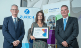 Helen Downes, CEO, Shannon Chamber, receives the 'Most Successful Policy Campaign Award' from Ian Talbot, CEO, Chambers Ireland and Joe Creegan, Head of Corporate Life and Pensions at Zurich Ireland,.