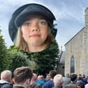 Some of the large group of mourners who attended the funeral of 10 year old Zara Witherow (inset) at St Aidan's Church  in Kinlough