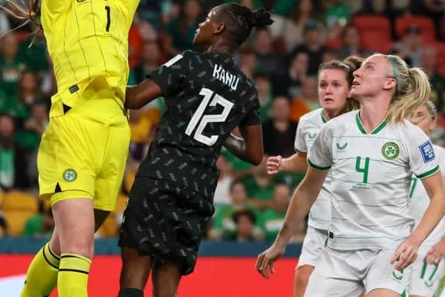 Further Irish attempts in the first half included Sinead Farrelly sending the ball off-target as she met a Heather Payne cross at the back post and Kyra Carusa heading into Chiamaka Nnadozie’s arms, before Toni Payne burst forward for Nigeria, only to roll a tame effort wide.