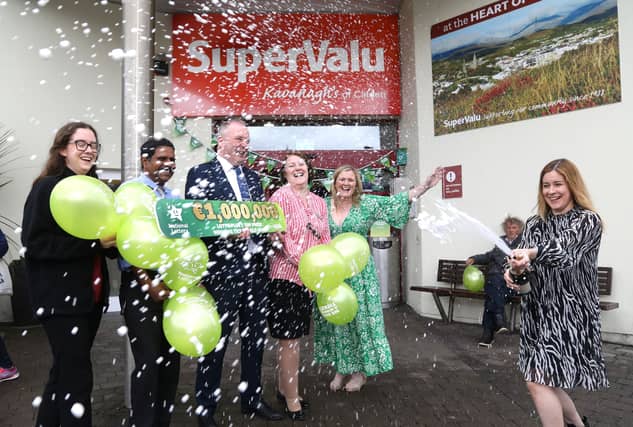 Photo caption: Staff at Kavanagh’s Supervalu of Clifden in Co. Galway were cheering as it was announced that their store sold Wednesday night’s winning Lotto Plus 1 ticket worth €1 million.