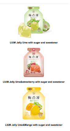 The above flavours (all best before dates) are being recalled as they may cause a choking risk due to the presence of certain unauthorised gel-forming additives. 