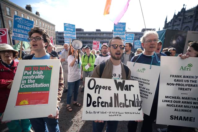 The protesters moved from a gathering on Dame Street where speeches were held towards Dublin Castle, which is hosting the forum on Monday and Tuesday.