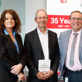Dr Harry Barry flanked by Shannon Chamber chief executive Helen Downes and Peter Murphy, marketing and CSR, Ei Electronics