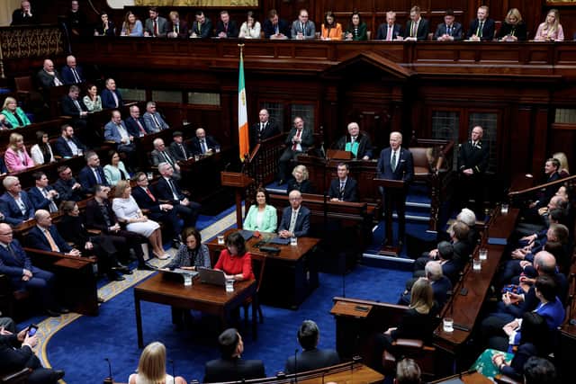 As Ceann Comhairle Sean O Fearghail was reading out the list of distinguished guests in the room for the presidential address when he mentioned one particularly young member of the audience.