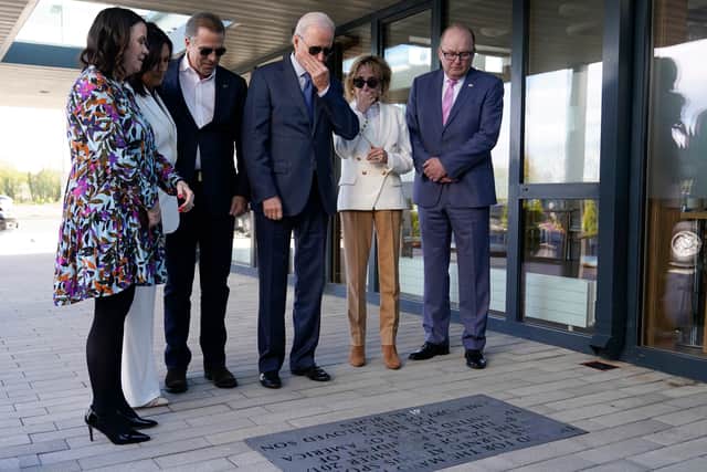 Alongside his son Hunter Biden and sister Valerie Biden Owens, he was greeted by several people outside the centre, including distant cousin Laurita Blewitt.