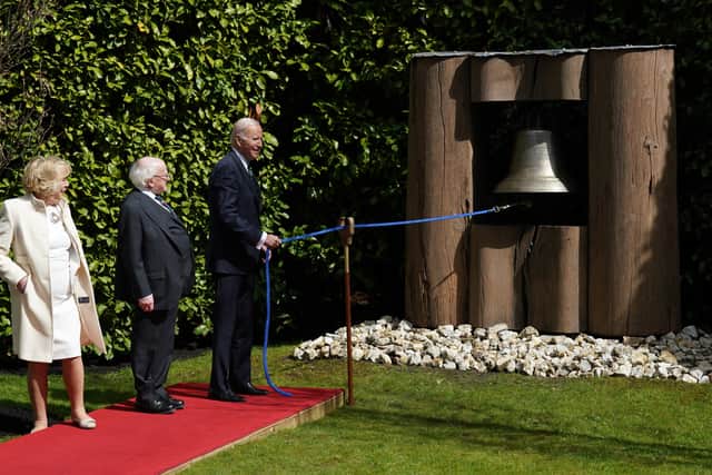 Shortly afterwards Mr Biden rang the Peace Bell – which had been unveiled in the grounds in 2008 to mark the 10th anniversary of the Good Friday Agreement.