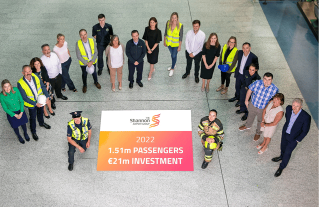 Pictured are employees from across the Shannon Airport Group. The Group welcomed over 1.51 million passengers and invested over €21 million across the Shannon Campus in 2022