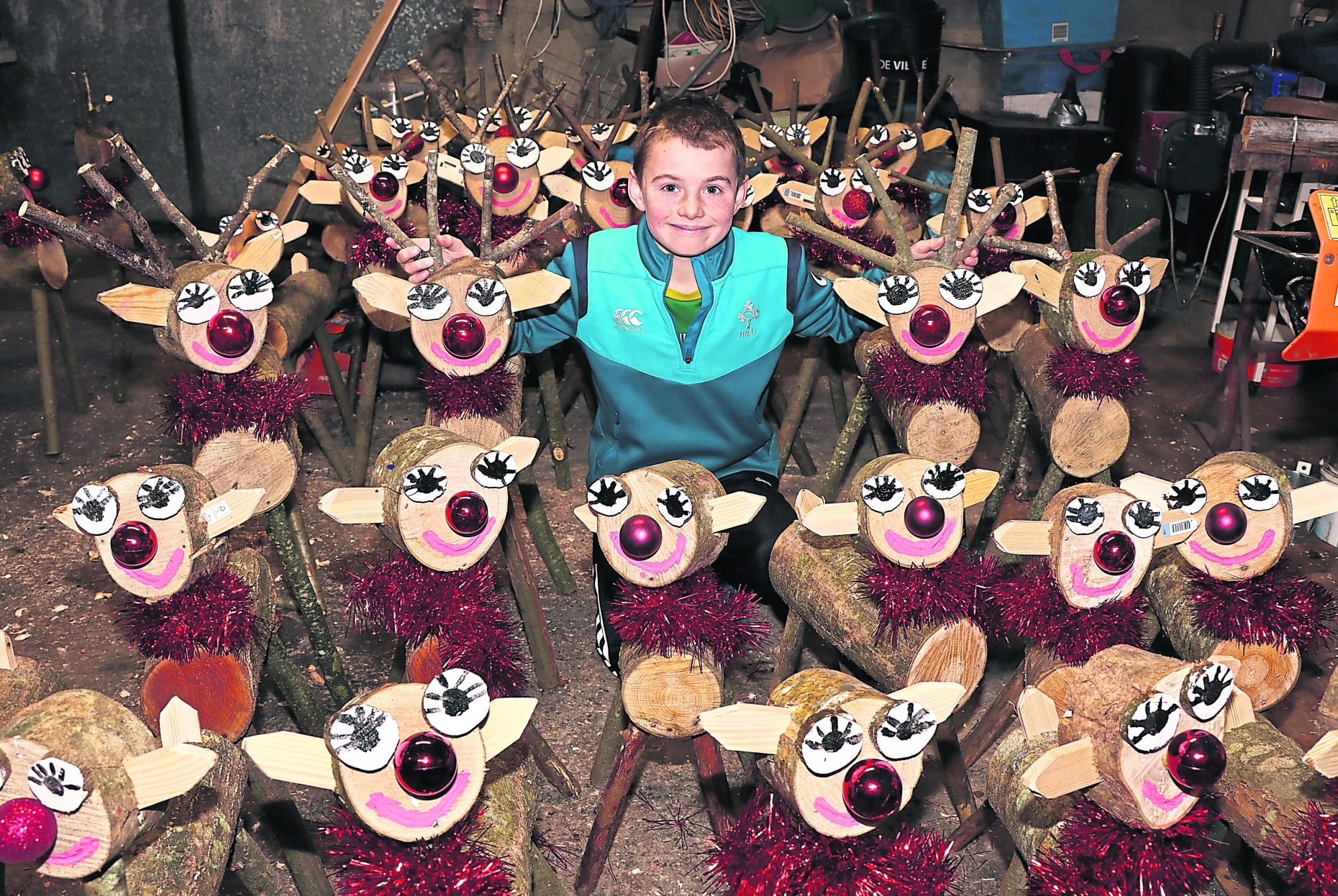 Some of the 40 wooden reindeer Mark Ryan, 10, has built with his friend Jack Byrnes | PICTURE: Adrian Butler