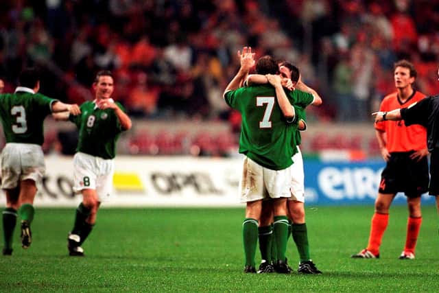 Ireland ran into a two-goal lead with goals either side of the break, a header from Robbie Keane and a fantastic long-range strike from Jason McAteer, before the Dutch rallied to claim a point.